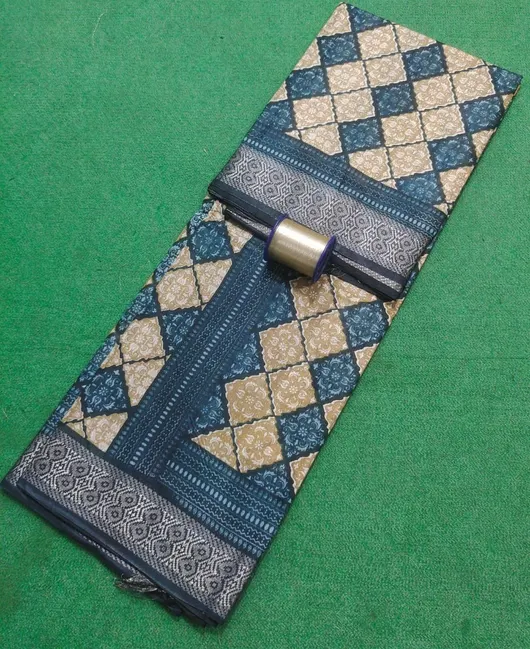 Soft Kota Stipple Weave Saree with Jari Border & Hand-Printed Design